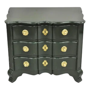 Vintage French Provincial Style Green Lacquer 3 Drawer Nightstand by Roundtree