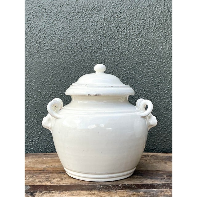 French Country Vintage Glazed Ceramic Lidded Urn For Sale - Image 3 of 12