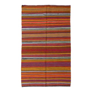 Colorful Vintage Striped Kilim Rug - 5`1" X 8`6" For Sale