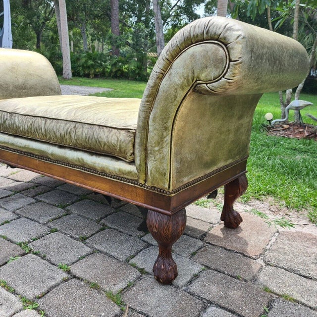 1990s Ralph Lauren Scroll Arm Metallic Leather Clawfoot Kings Bench by Henredon Chaise For Sale In Cincinnati - Image 6 of 12