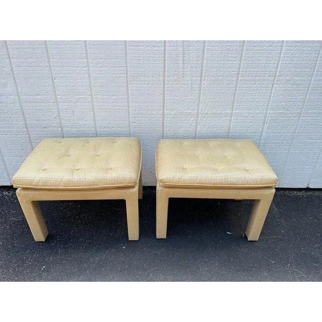 Mid-Century Modern Pair of Billy Baldwin Style Silk Pillow Top Ottomans or Stools For Sale - Image 3 of 13