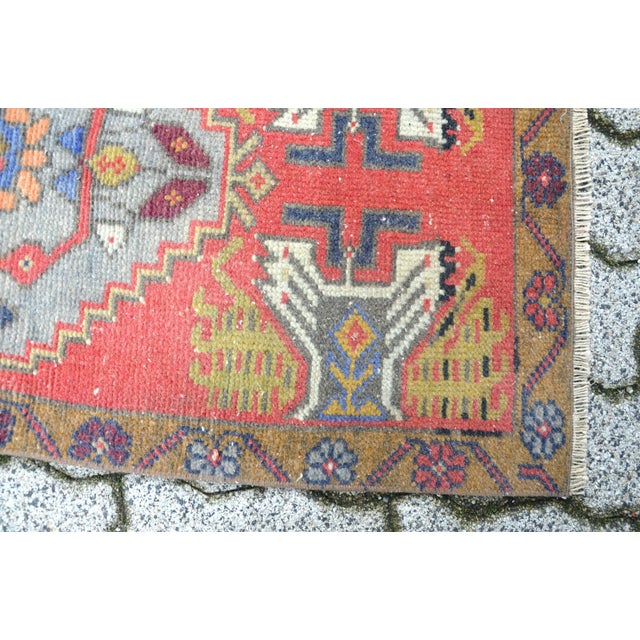 Tribal 1960s Vintage Handmade Small Wool Rug For Sale - Image 3 of 6