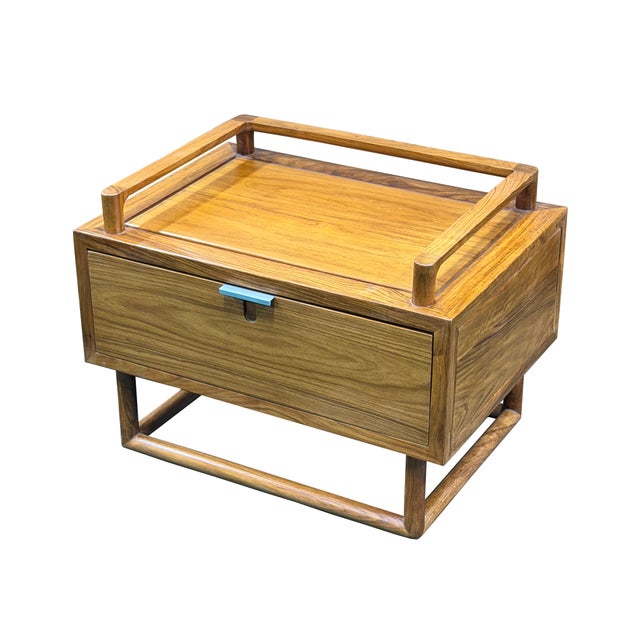 Simple Minimalistic Sleek Light Brown Drawer End Table Nightstand For Sale - Image 9 of 11