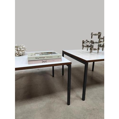 A tree of a kind! These sleek vintage corner/side tables fit anywhere. Period: 1960s-70s. They feature an anthracite metal...