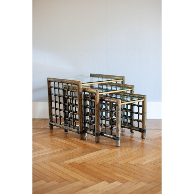 Vintage Nesting Tables in Bamboo with Glass Top from Gallotti & Radice, 1970, Set of 3 For Sale - Image 15 of 15