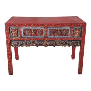 Antique Chinese Carved Red Altar Entry Console Table For Sale