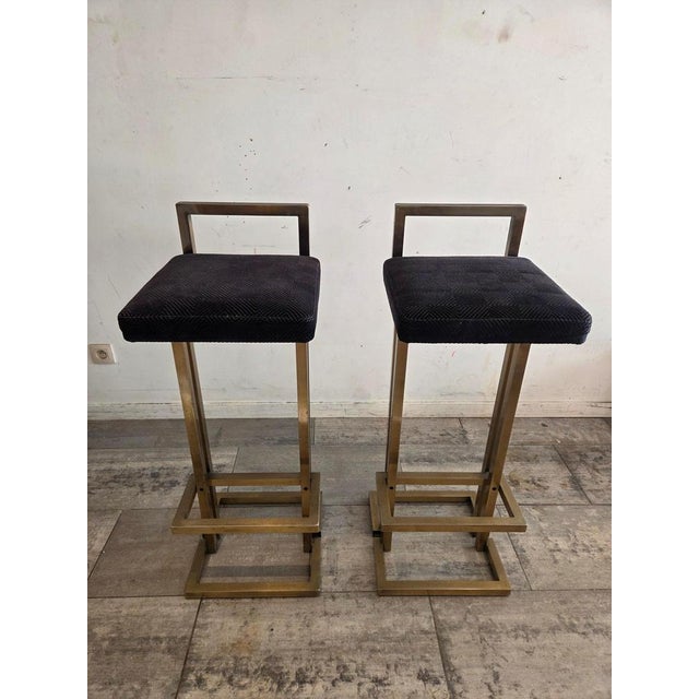 Pair of Brass Barstools in the Style of " Maison