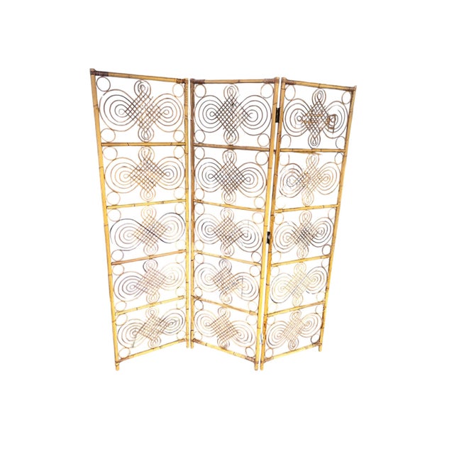 1970s French Riviera 3-Panel Folding Screen / Room Divider For Sale - Image 4 of 10