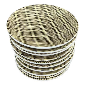 Mid-Century Modern French Pottery Basketweave Faux Wicker Side Plates or Small Low Bowls Molin Charolles - a Set of 10