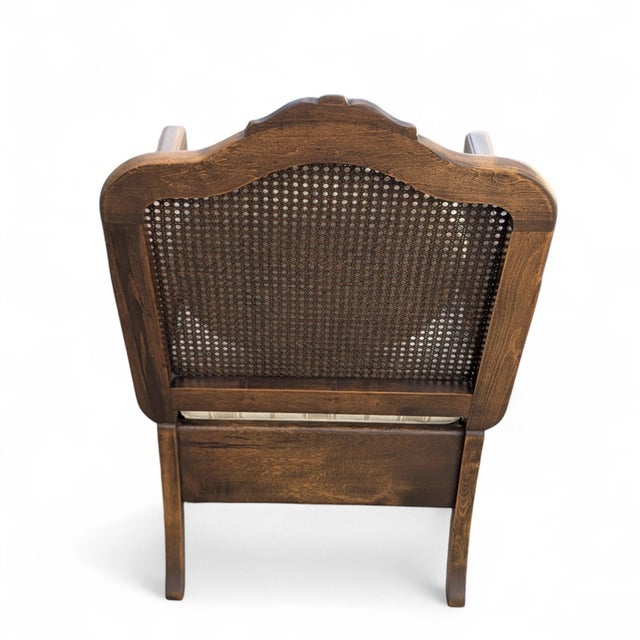 Late 20th Century French Provincial Cane Armchair With Striped Upholstery For Sale - Image 12 of 14