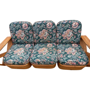 Paul Frankl Style Rattan & Bamboo Six Strand Pretzel Arm Sofa