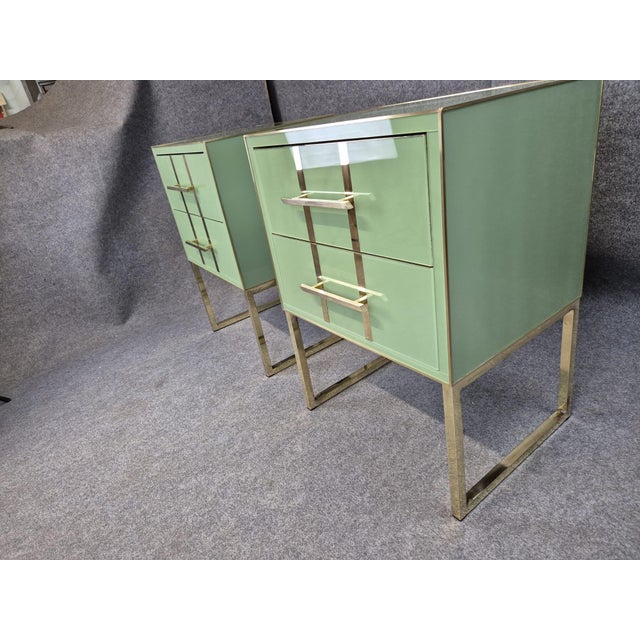 Pair of Green Glass Bedside Tables Made in Italy For Sale - Image 6 of 10