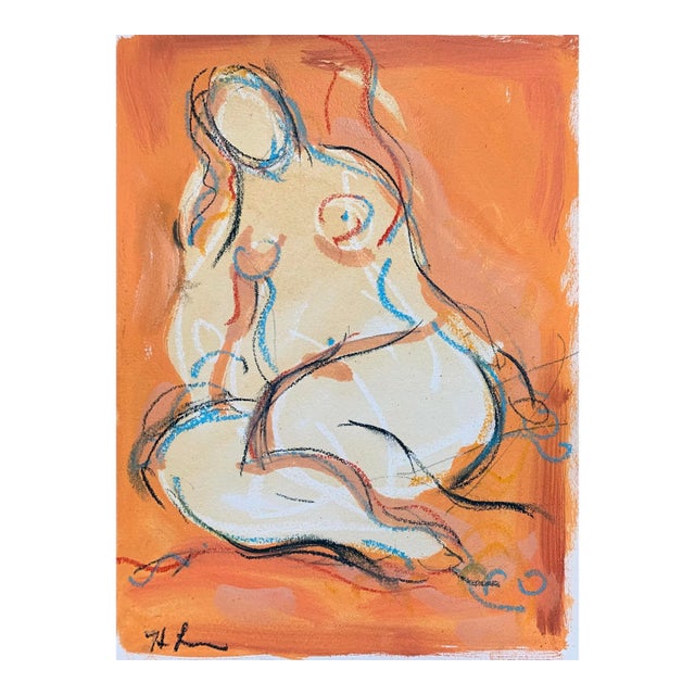 Gesture in Orange V, Oil on Paper, Oil Pastel and Charcoal. 9 X 12 Inches For Sale