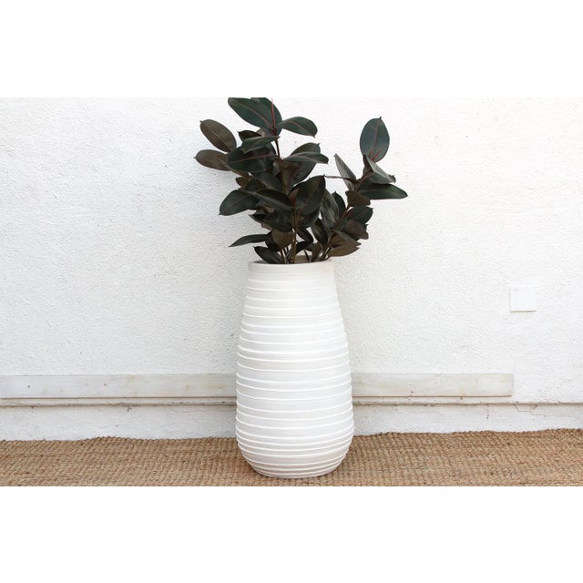 Contemporary 33" Tall Sculptural White Terracotta Planter For Sale - Image 3 of 8