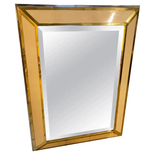 Brass 1970s Romeo Rega Style Mid-Century Modern Chrome and Brass Italian Wall Mirror For Sale - Image 8 of 8