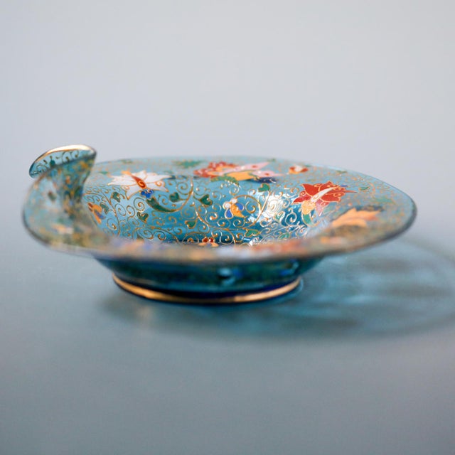 Late 19th Century Moser Turquoise Blue Glass Enameled Butterfly Bowl For Sale - Image 15 of 17