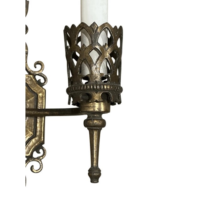 1920s Antique 1920s Signed Oscar Bach Cast Brass Two Arm Wall Sconce For Sale - Image 5 of 7
