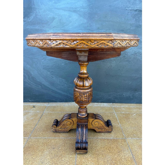 1910s Renaissance Revival Carved Octagonal Pedestal Table, Early 20th Century For Sale - Image 5 of 11