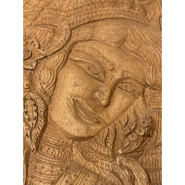Early 20th Century Handcrafted Ornate Wooden Wall Relief Floral Art Sculpture Feat. Persian Royal Couple For Sale - Image 11 of 12