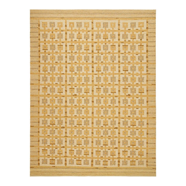 Rug & Kilim’s Scandinavian Style Kilim with Gold Geometric Pattern - 4x6 For Sale