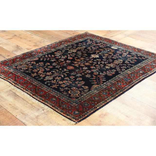 Textile Antique Navy Blue Persian Mohajeran Sarouk Rug - 03'03 X 03'10 For Sale - Image 7 of 9