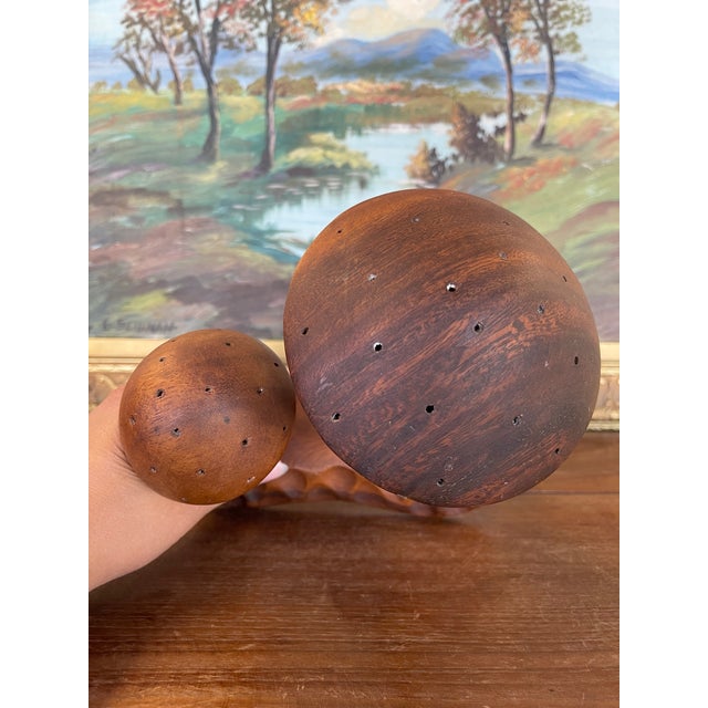 Vintage Mid-Century Hand-Carved Monkey Pod Wood Mushroom Sculpture by Leilani, Made in Philippines. For Sale - Image 9 of 10