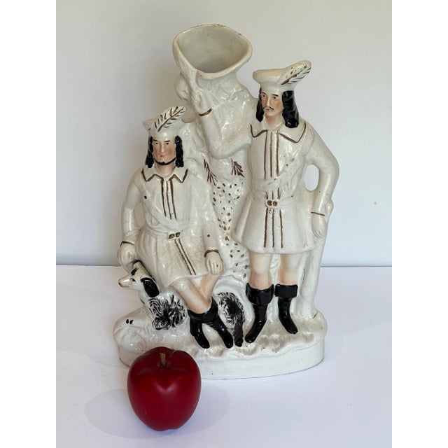 English Antique Staffordshire England Robinhood and Little John Flatback Spill Vase Figurine For Sale - Image 3 of 13