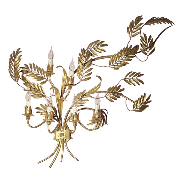 Vintage Italian Gilt-Metal Toleware Wall Sconce, 1960s For Sale