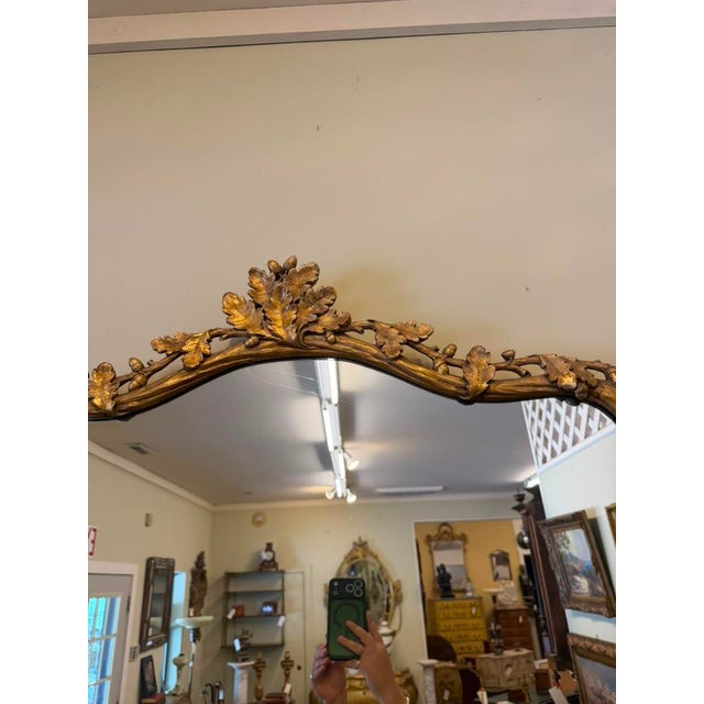 19th Century French Ornately Hand-Carved Gilded Mirror With Oak Leaf & Acorn Motif, Circa 1890 For Sale - Image 4 of 10