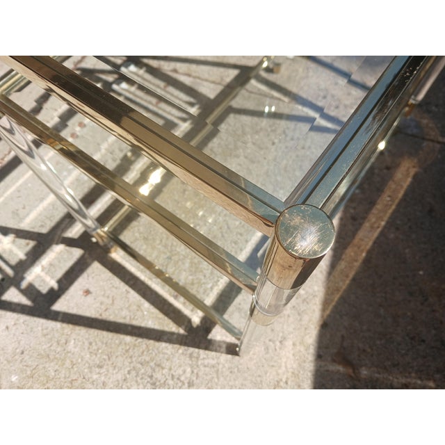 Vintage Brass and Lucite Glass Shelving Table For Sale - Image 12 of 14
