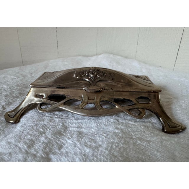 Metal Antique Art Nouveau Silver Plated Stamp Box For Sale - Image 7 of 12