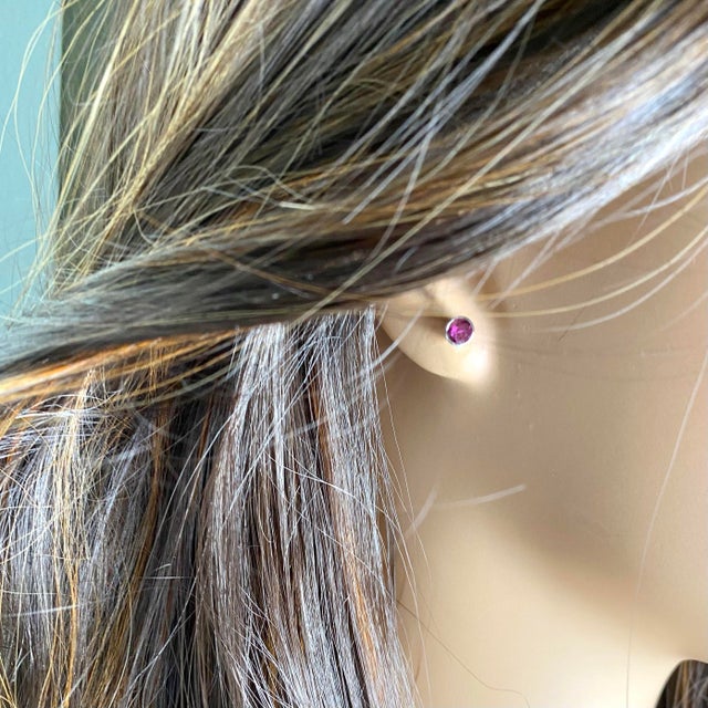 2020s 14 Karat White Gold Round Ruby Stud Earrings Weighing 0.80 Carat Screw Back Post - 2 Pieces For Sale - Image 5 of 8