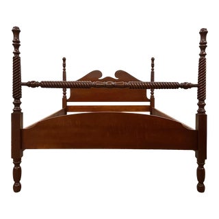 Vintage Full Size Four Poster Barley Twist Pediment Bed For Sale