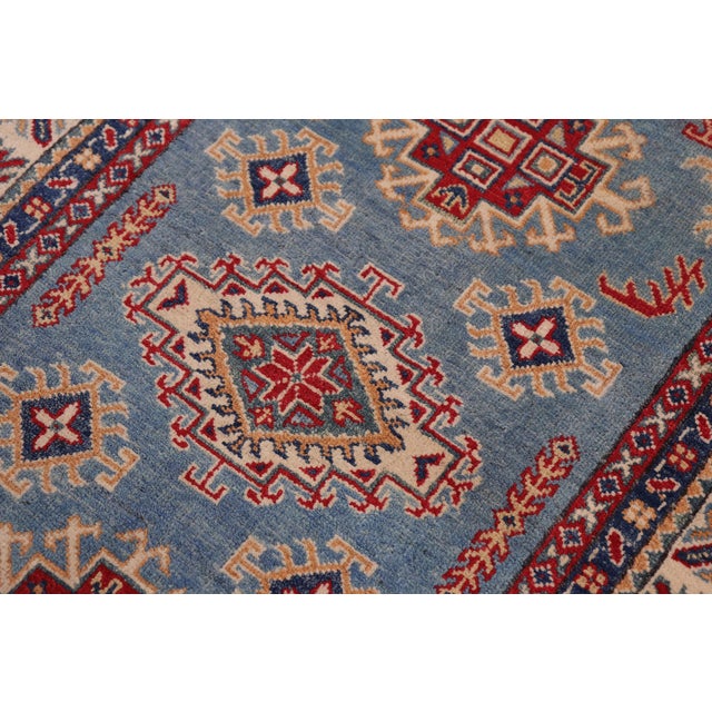 Abstract Southwestern Kazak Light Blue/Beige Wool Rug - 3'1''x4'5'' For Sale - Image 3 of 10