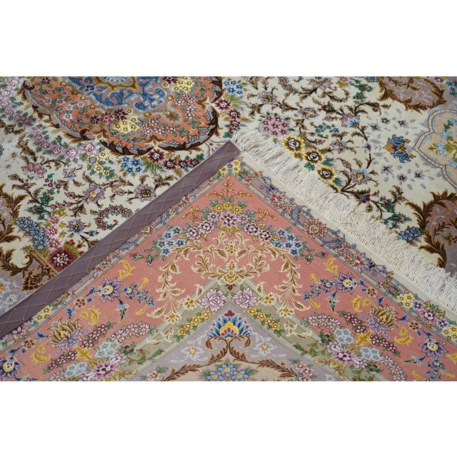 Late 20th Century Extremely Fine Persian Tabriz 70 Raj. Wool and Silk With a Silk Foundation Rug 5'3'' X 7'7'' For Sale - Image 10 of 10