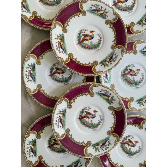 A striking set of ten vintage Myott “Chelsea Bird” dessert or tea cake plates made in Staffordshire, England. These richly...