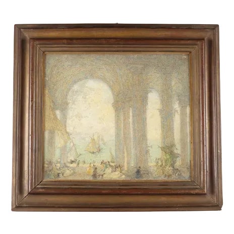 Gregorio Mariani, City Life, Oil on Cardboard, Framed For Sale