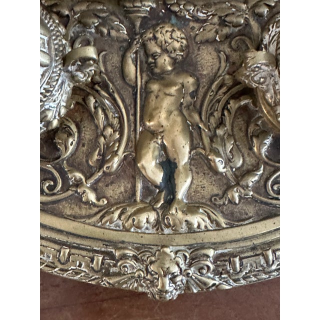 Antique Cast Brass Double Inkwell With Letter Holder – Ornate Baroque French Louis XIV Style, 10+ LBS For Sale - Image 10 of 13