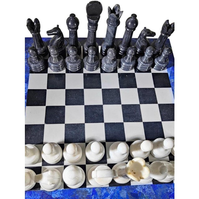 Italian Dragon-Shaped Chess Table in Lapis Lazuli and Marble, 1950s, Set of 33 For Sale - Image 10 of 18