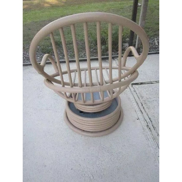 Cream 1980s Cream Color Bamboo Swivel Rocking Chair For Sale - Image 8 of 12