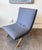 ✨Now available, sculptural vintage lounge chair Elegant boomerang form, arched wood legs, and a rich steel-blue / slate-...
