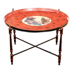Mid 20th Century Italian Hand-Painted Tole Tray Top Accent Table