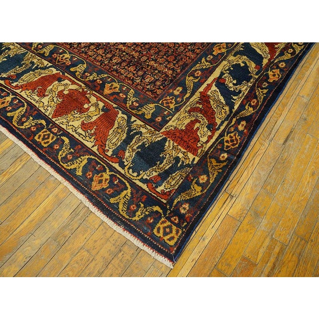 1890s Blue Navy Floral Antique W. Persian Senneh Rug 11' X 11'3" Handknotted Wool Carpet For Sale In New York - Image 6 of 6