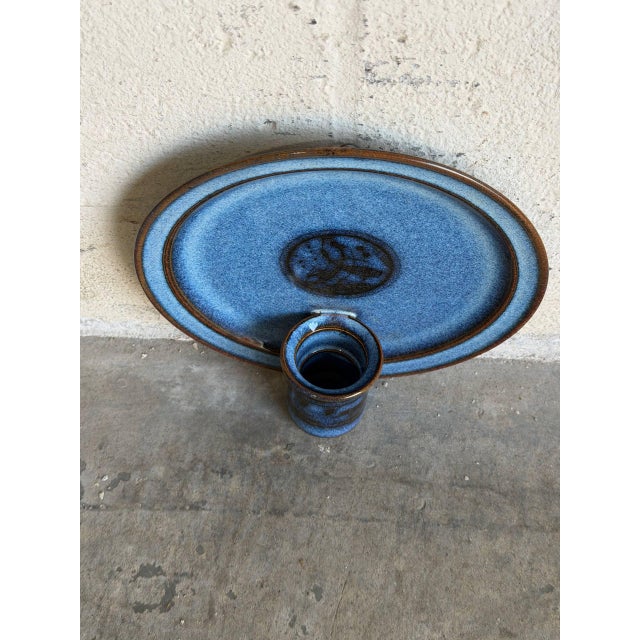 Blue Aksel Krog Ceramic Wall Plaque Candle Holder Speckled Blue Stoneware Denmark 1960s For Sale - Image 8 of 9