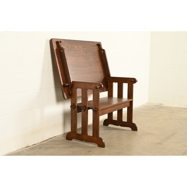 Stickley Style Antique Mission Oak Arts & Crafts Metamorphic Library Table Monk's Chair | Newly Refinished For Sale - Image 10 of 15