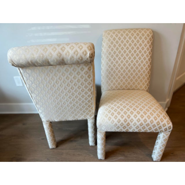 Set of 2 beautiful upholstered parsons chairs. Very comfortable and lightweight. Great for a variety of uses. Have not...
