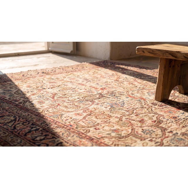 1880s Ivory Floral Handknotted Antique Persian Malayer Rug 8'7" X 9'3" Wool Carpet For Sale - Image 11 of 11