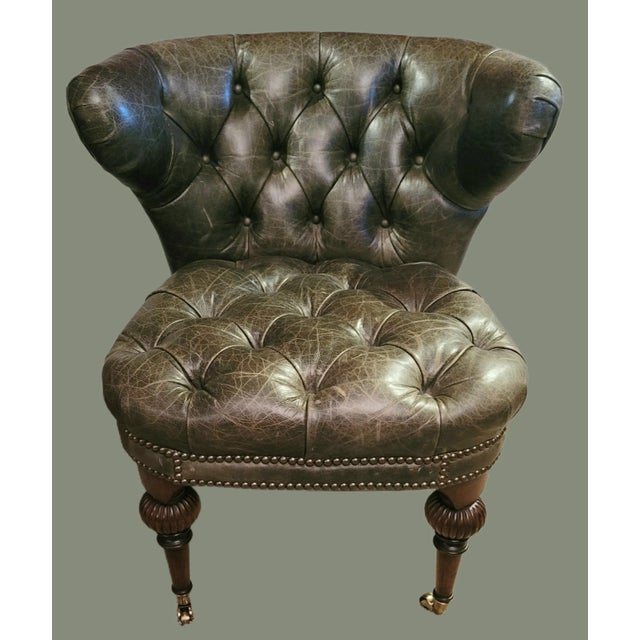 Late 20th Century Late 20th Century Victorian Style Tufted Leather Cockfighting Chair For Sale - Image 5 of 7