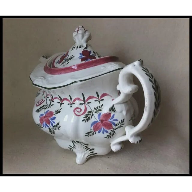 Antique C1840s Staffordshire, English Soft Paste Teapot, Hand Painted For Sale - Image 4 of 10