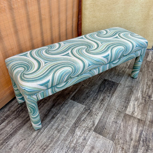 Early 21st Century Fully Upholstered Postmodern Bench With Cushions in the Parson Style. For Sale - Image 11 of 14